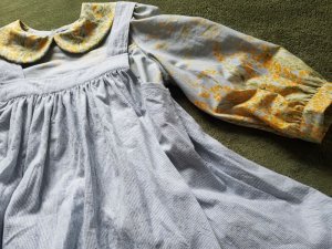 画像1: 【ノスタルジック・ローラのセットアップ】　綿麻丸襟ワンピース着丈117ｃｍ/袖丈50ｃｍ／共ひもつき　