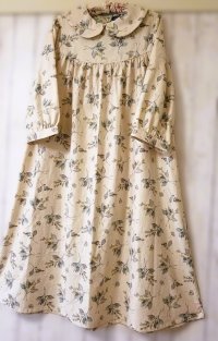丸襟ワンピース／なごみ柄／綿麻上質プリント／7〜8分袖＋9分袖